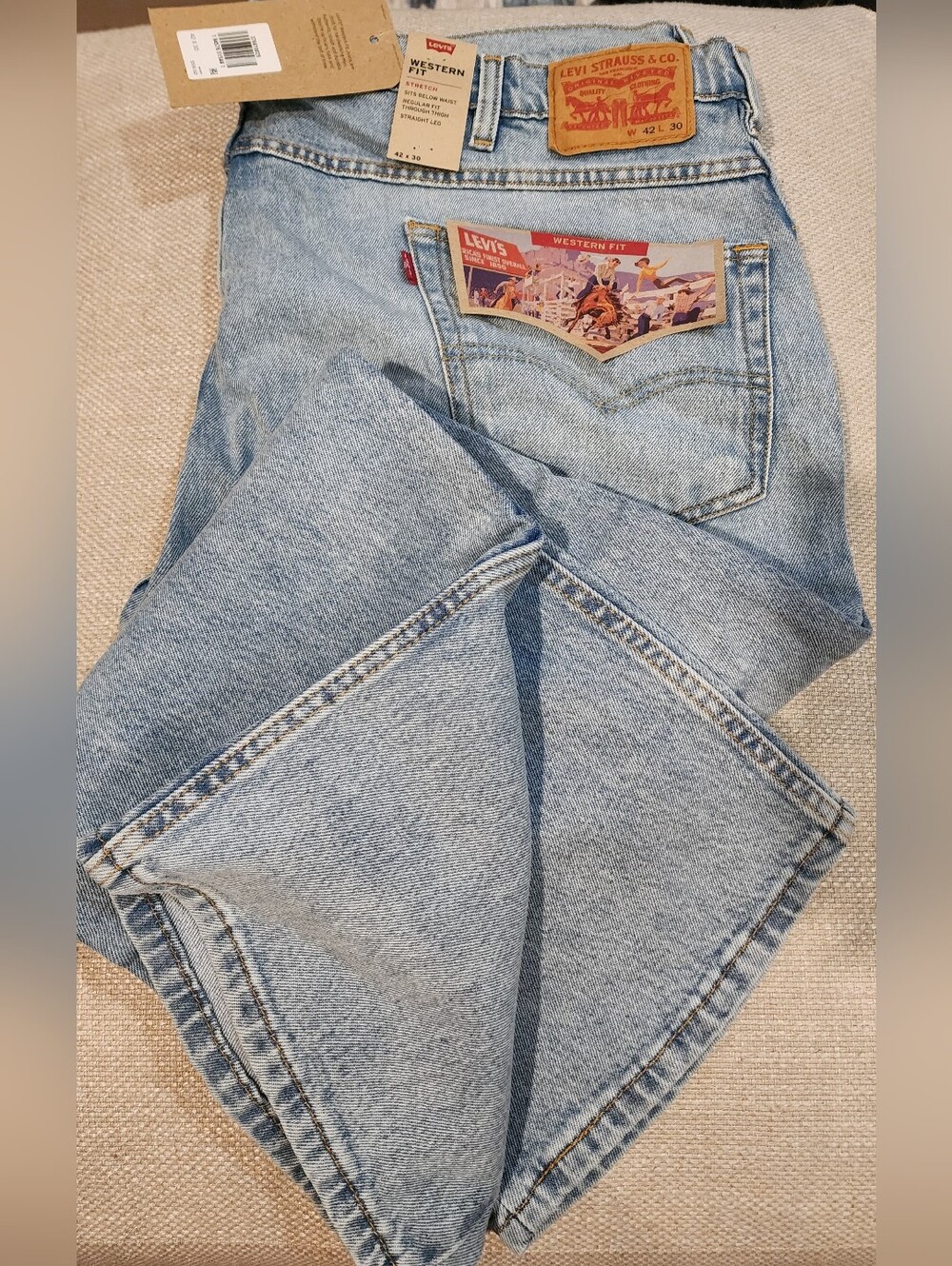 Levi's Men's Relaxed Western Fit Light Blue Denim Jeans 42 X 30